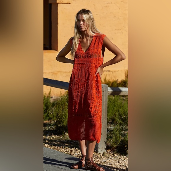 Free People Orange Midi Crochet Dress - Picture 3 of 5